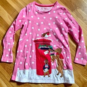 Mini Boden Girls’ 7-8Y Pink/White Christmas Animal Mailbox Appliqué Tunic Dress